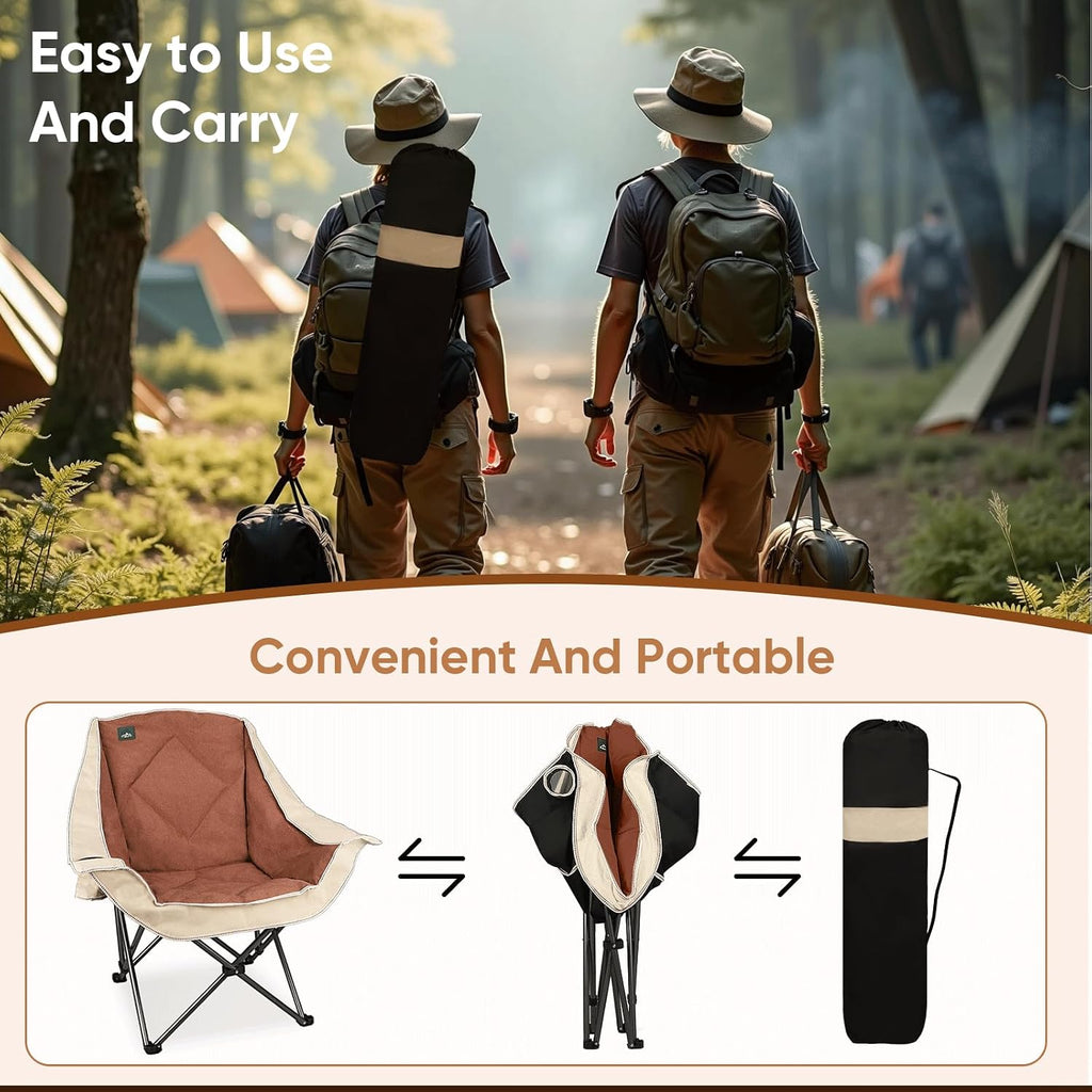 Northroad Folding Camping Chair,Oversized Portable Camp Chair w/Cup Holder,Heavy Duty Padded Lawn Chair Support 300 LBS for Outdoor, Tailgates, Beach, Hiking, and Picnics