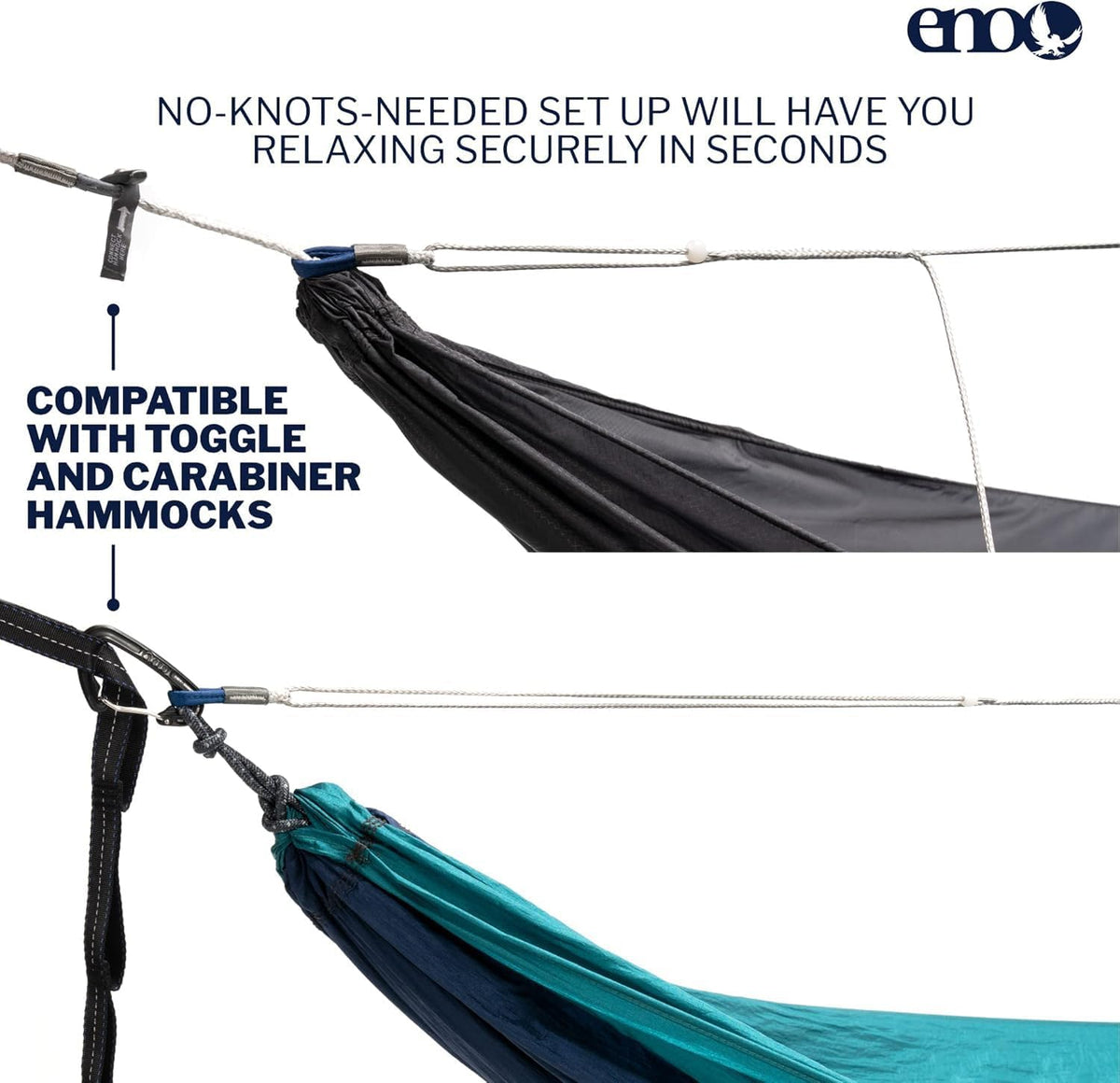 ENO Microtune Structural Ridgeline - Camping Hammock Travel Essentials - Hammock Cord for Preset Lay - Compatible with 1 to 2 Person Portable Hammocks - Sapphire/Grey
