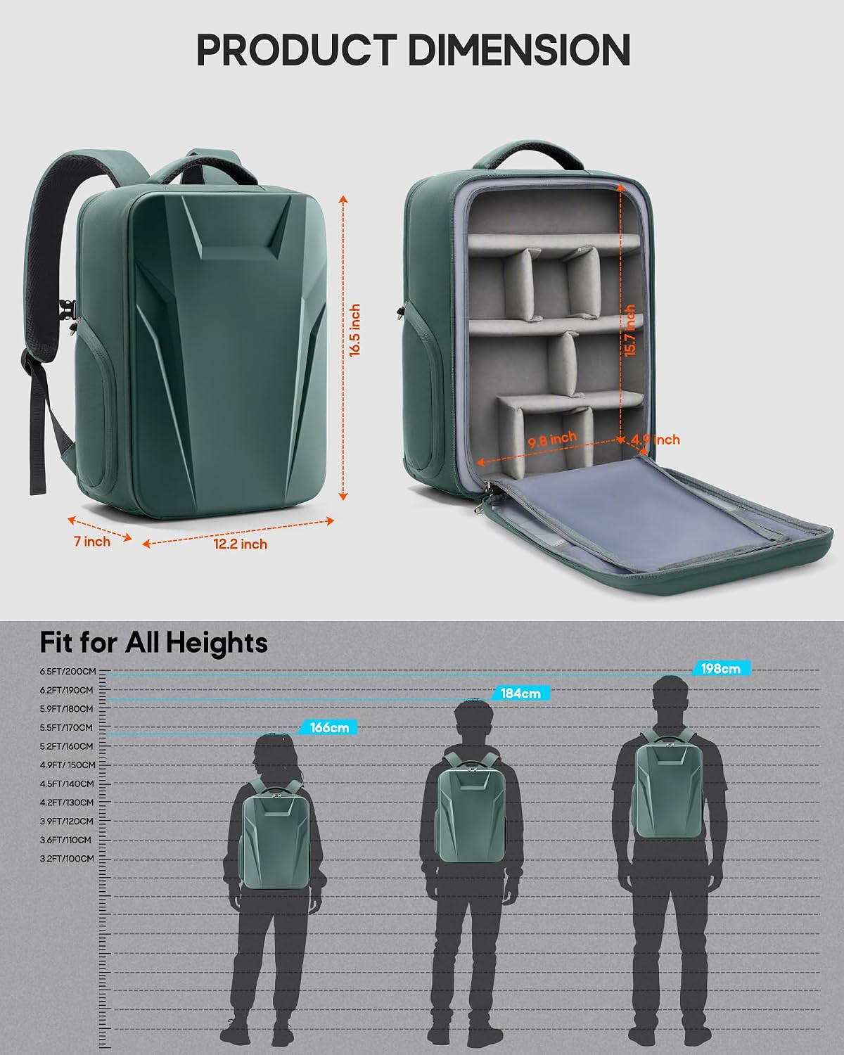 RAINSMORE Camera Backpack,Hardshell Photography DSLR Camera Bag，Green