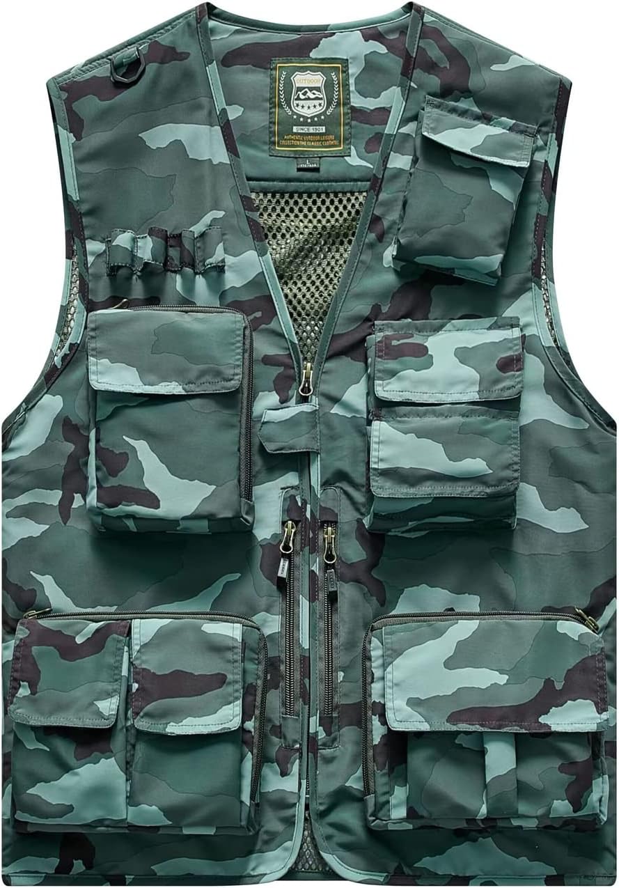 Hbufnha Outdoor Fishing Hunting Vest Multi Pockets Work Cargo Jacket