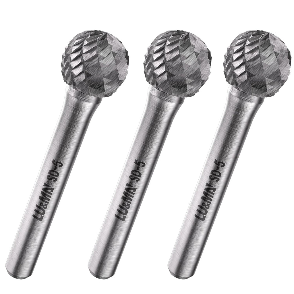 LU&MN SD-5 Tungsten Carbide Burr, 1/2" Head 1/4" Shank, 3 Pcs