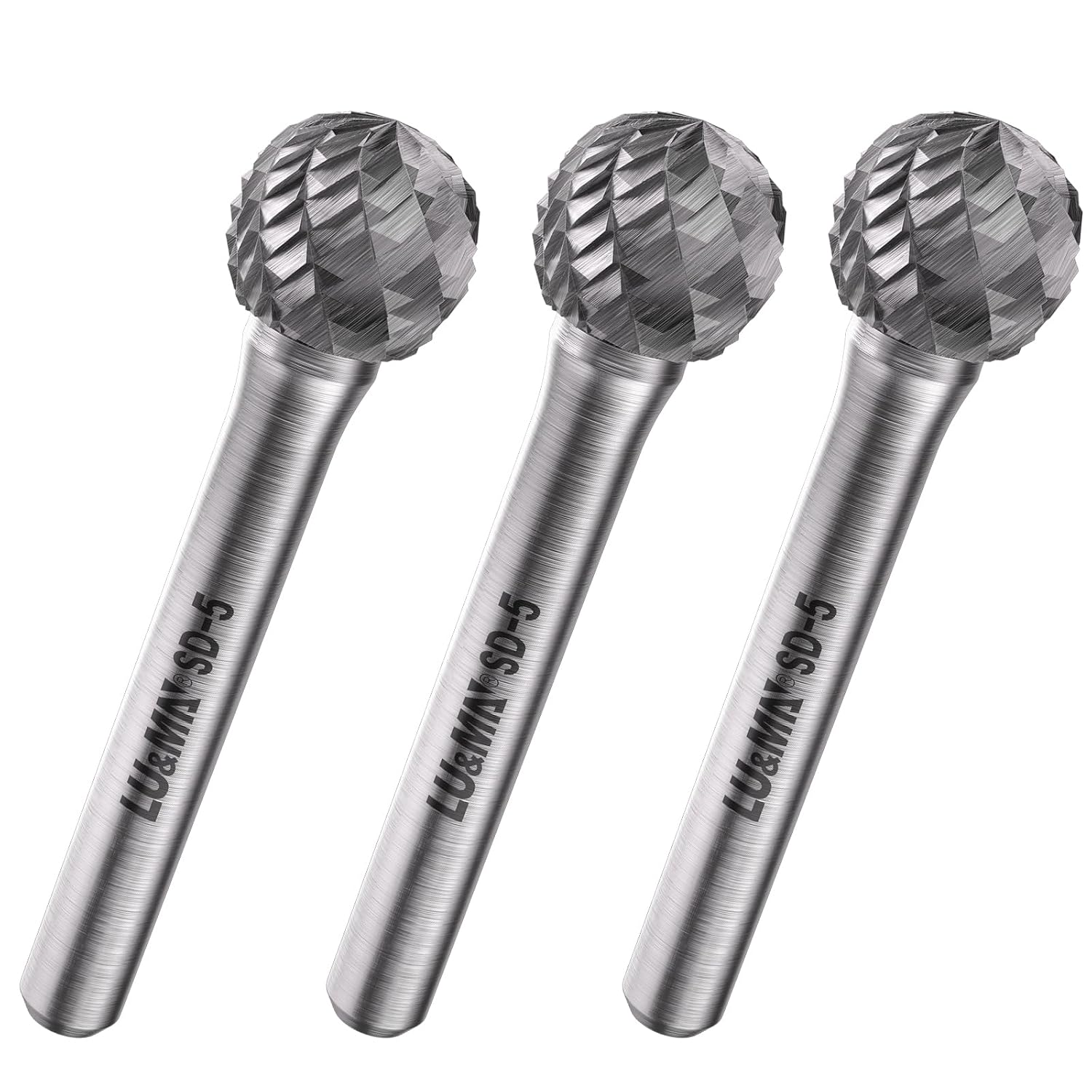 LU&MN SD-5 Tungsten Carbide Burr, 1/2" Head 1/4" Shank, 3 Pcs