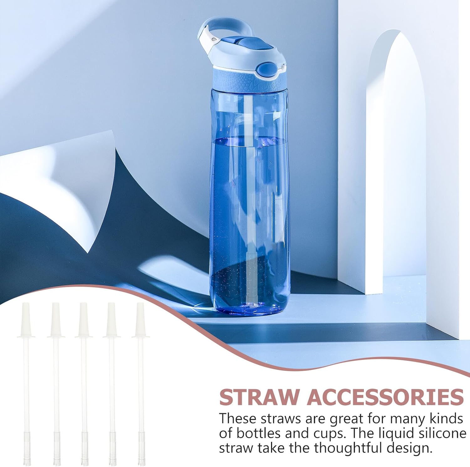 BESPORTBLE 5 Sets Reusable Sports Water Bottle Straws with Silicone Connector and PP Tube Straight Replacement for Household Bottles Portable Drink Dispenser Accessories