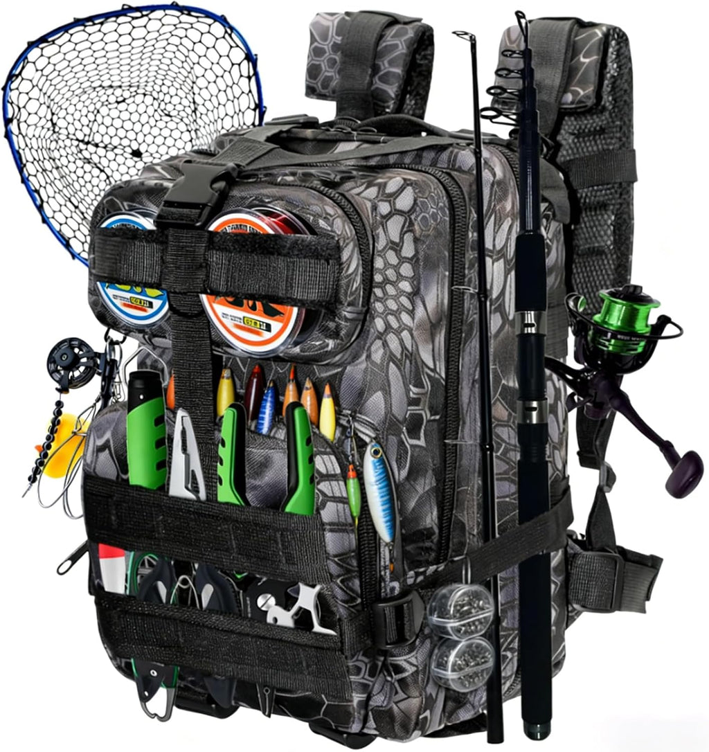 Fishing Tackle Backpack Lightweight Water-Resistant Rod Holder Bag