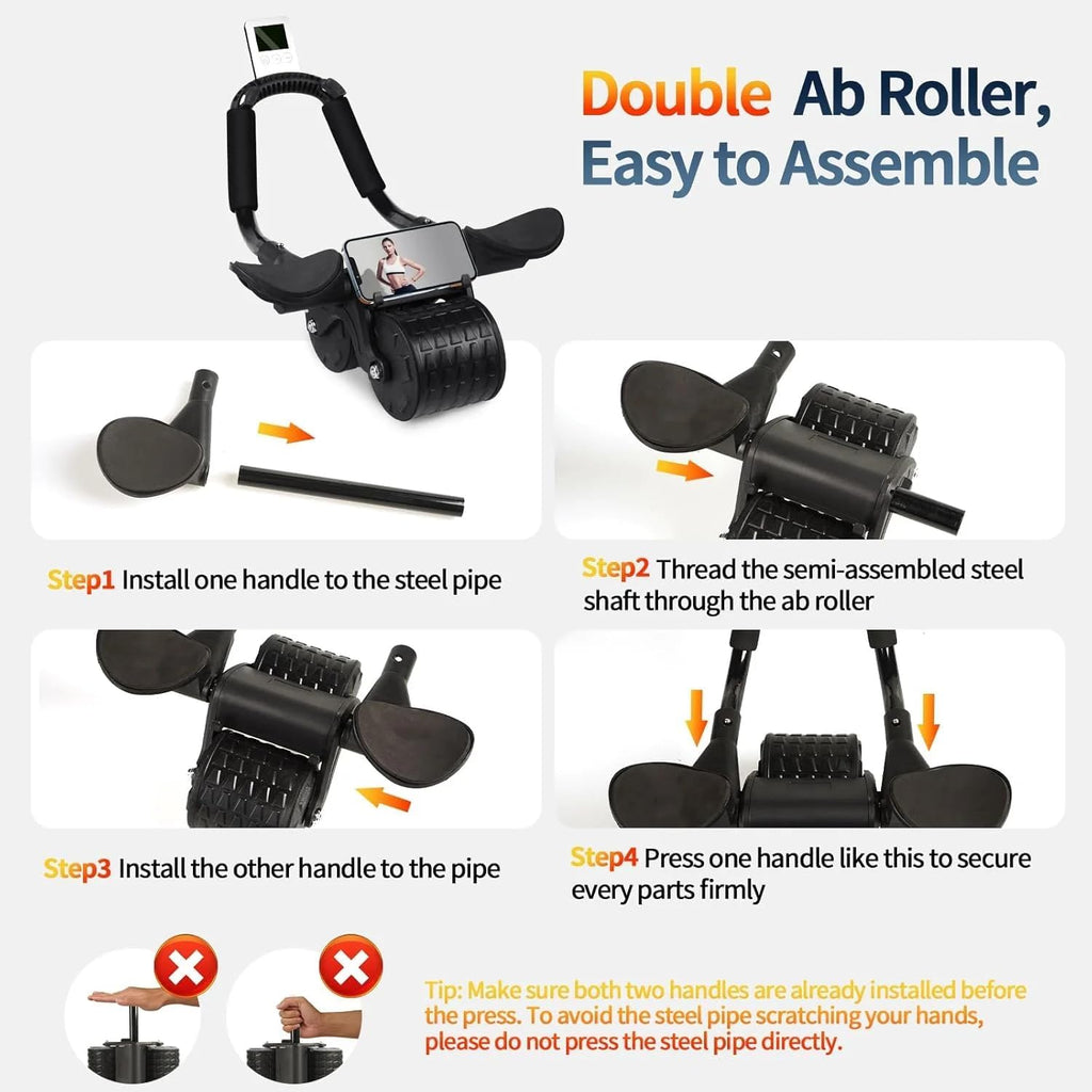 Elbow Support Ab Roller Wheel with Knee Mat & Timer