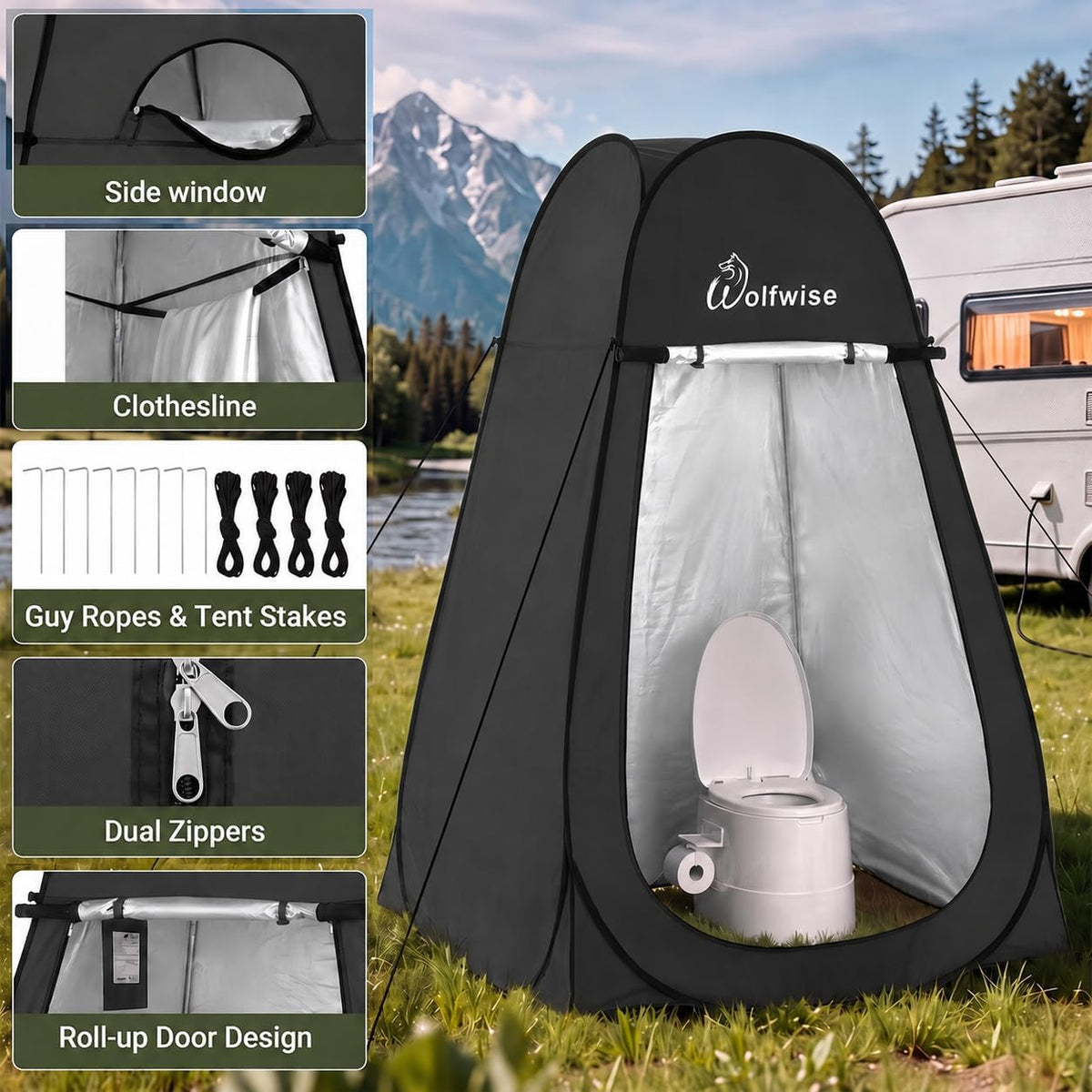 WolfWise Pop Up Shower Tent for Camping Essentials, Compact & Lightweight