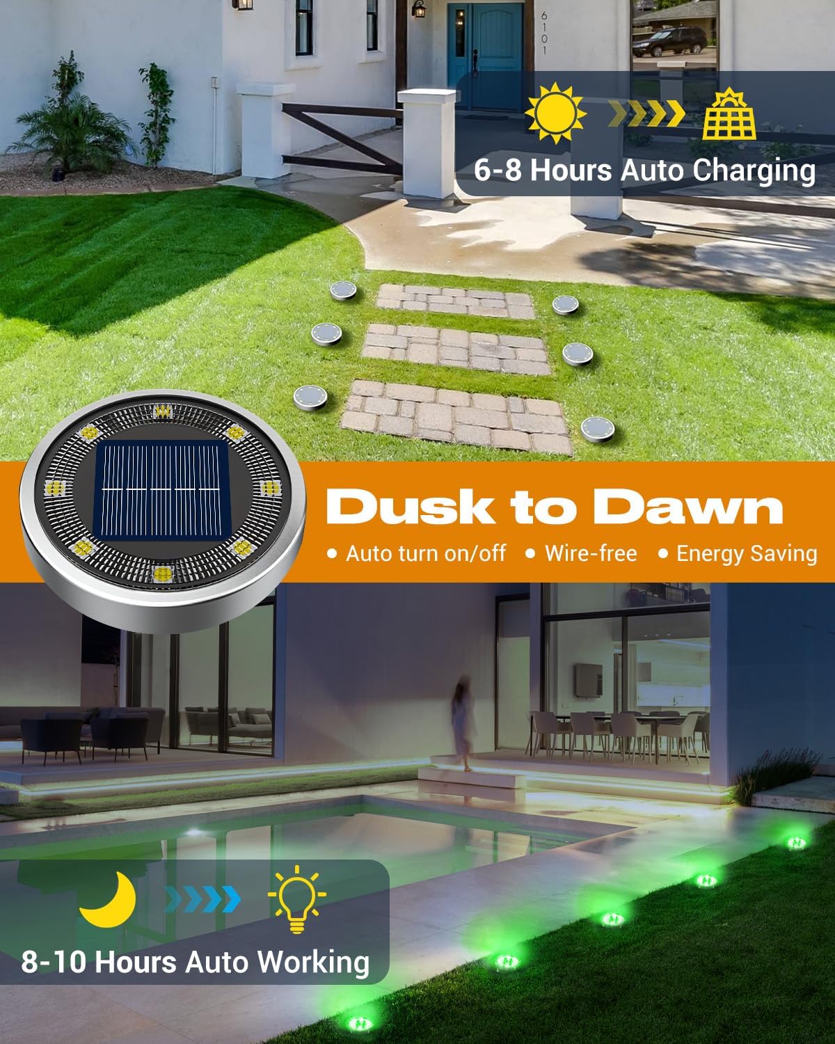 btfarm 16 Pack Solar Lights Outdoor Waterproof, 8 LED Solar Ground Lights