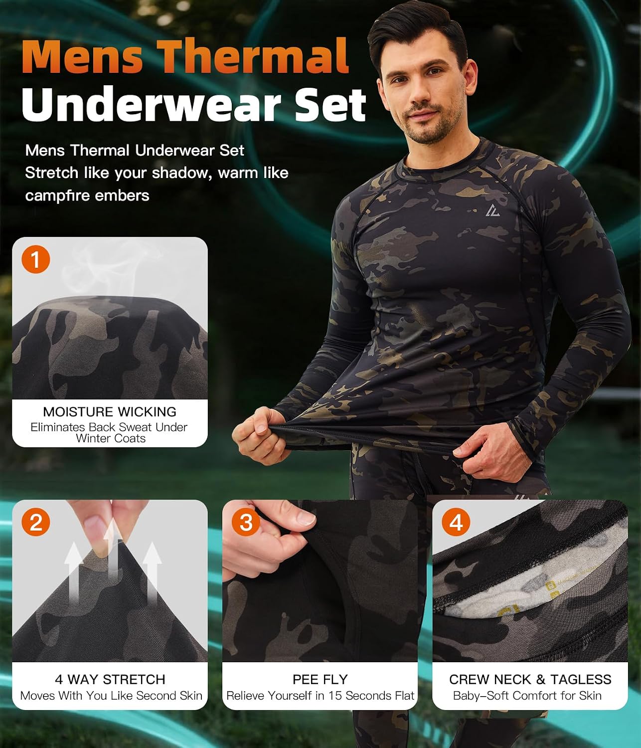 Mens Thermal Underwear Long Johns Set Cold Weather Hunting Base Layer