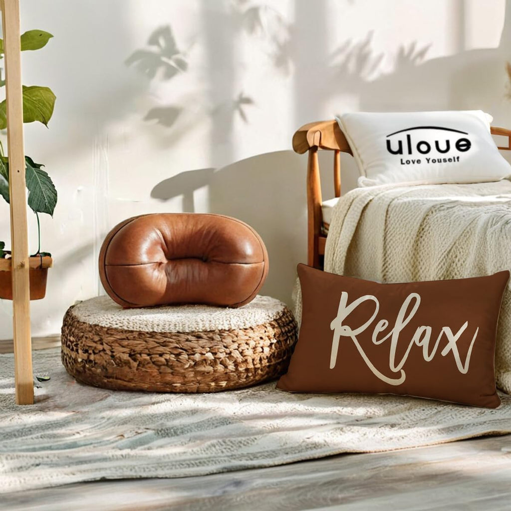 Relax Unwind Throw Pillow Covers 12x20 Farmhouse Spring Summer Decorative Lumbar Pillowcases Porch Patio Cushion Covers 2Pack for Bedroom Living Room Sofa Couch Home Decor (Coffee)
