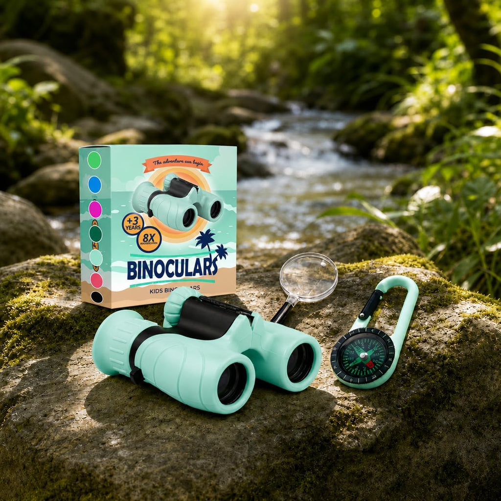 Binoculars for Kids – Perfect Toy for Little Boys and Girls – Extensive Set Incl. Magnifying Glass & Compass – Powerful Magnification 8X21 – 3 to 12 Year Old Kids for Toddler