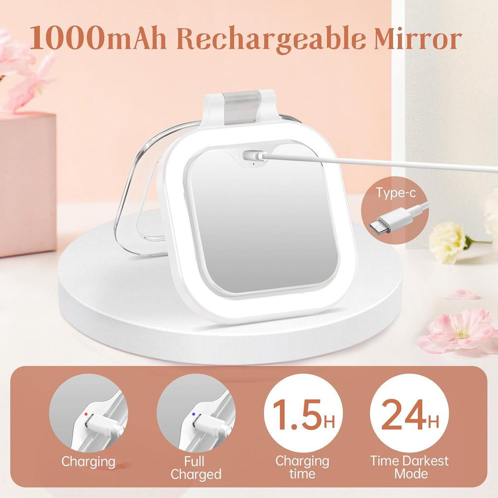 FASCINATE 3.5" Rechargeable Travel Makeup Mirror 30X Magnification (White)