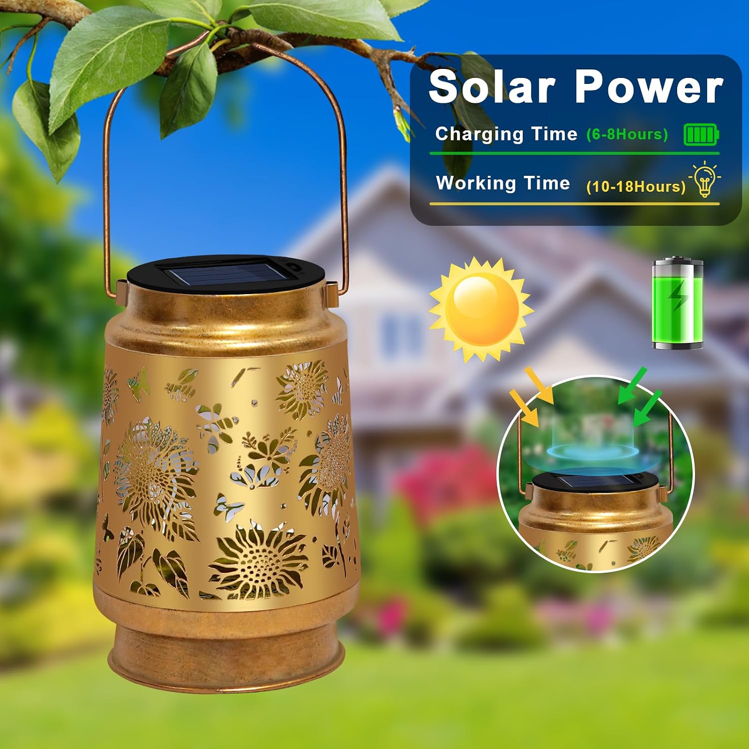 Solar Garden Lights Outdoor Decor,Sunflower Solar Lantern Waterproof