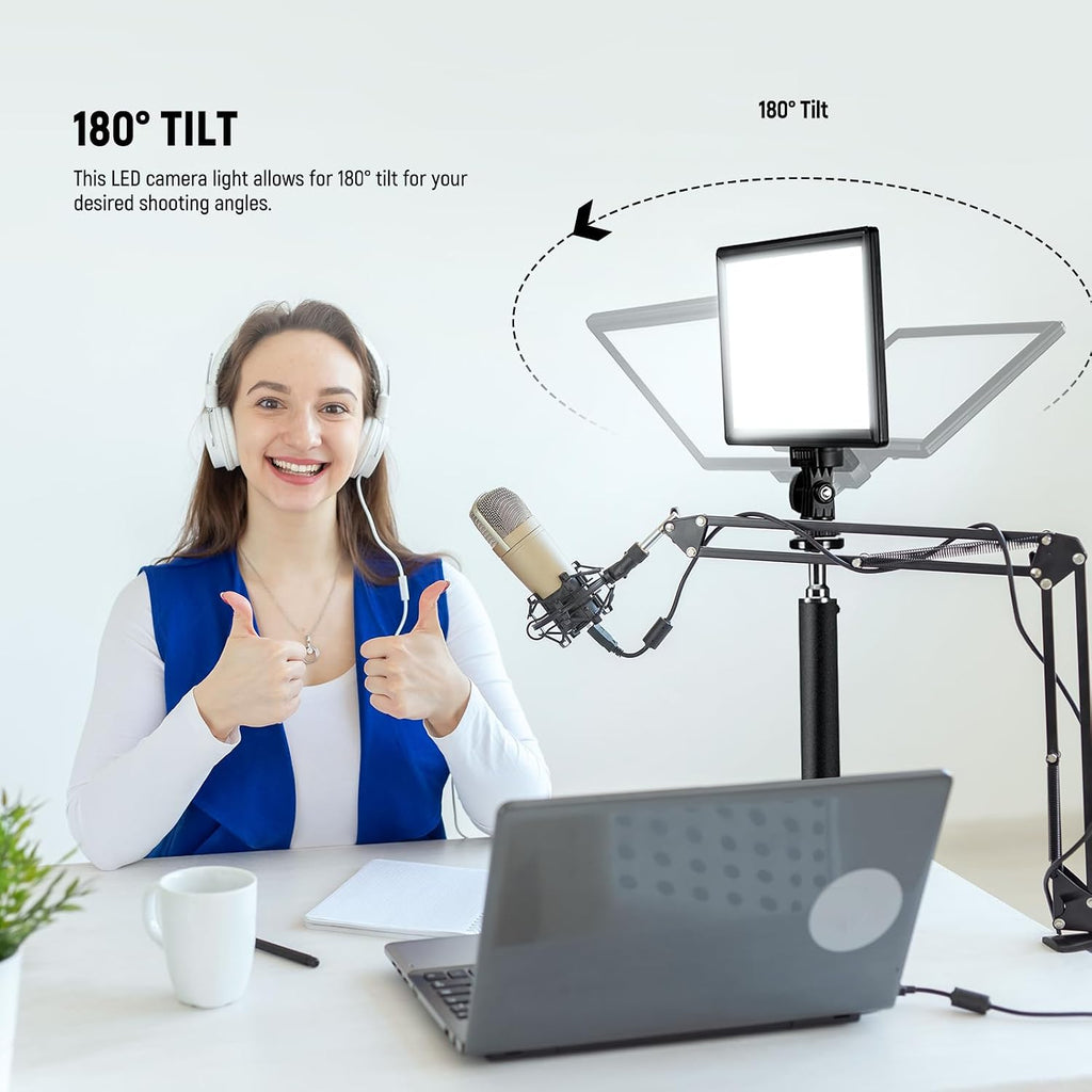 NEEWER 9" LED Video Light Panel, Dimmable DSLR Camera Soft Lighting with Mini Desk Tripod Stand, USB Type C Ports, 3200K~5600K CRI95+ for Studio Photography Video Recording Live Streaming, NL-116AI