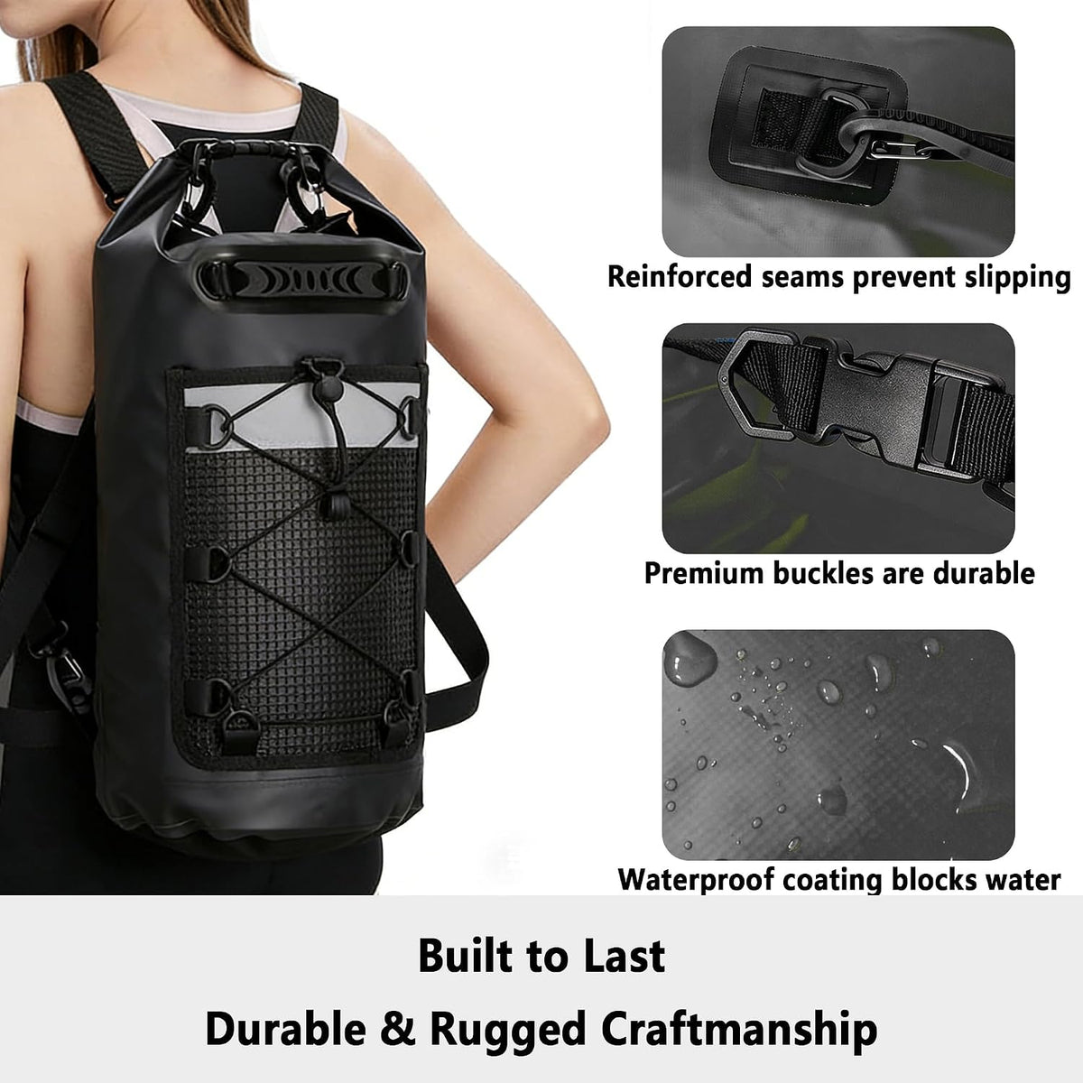 SHENDU 20L Roll-Top Waterproof Dry Bag Backpack for Kayaking Hiking (Black)