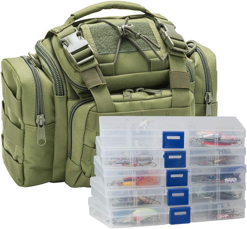 Dr.Fish Tackle Bag with 60 Fishing Lures Spinners Soft & Hard Baits