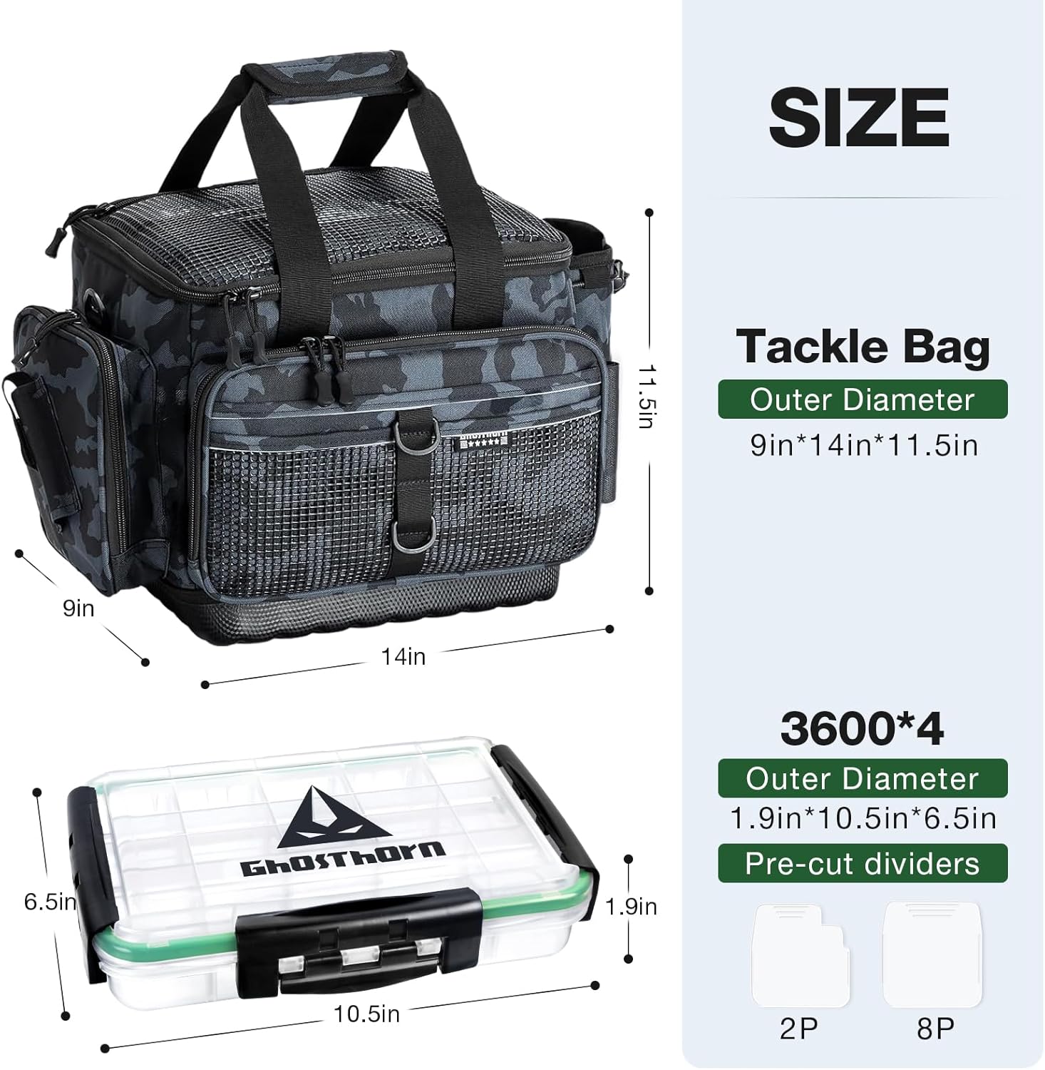 Ghosthorn Waterproof Fishing Tackle Bag with 4 3600 Boxes Lure Organizer