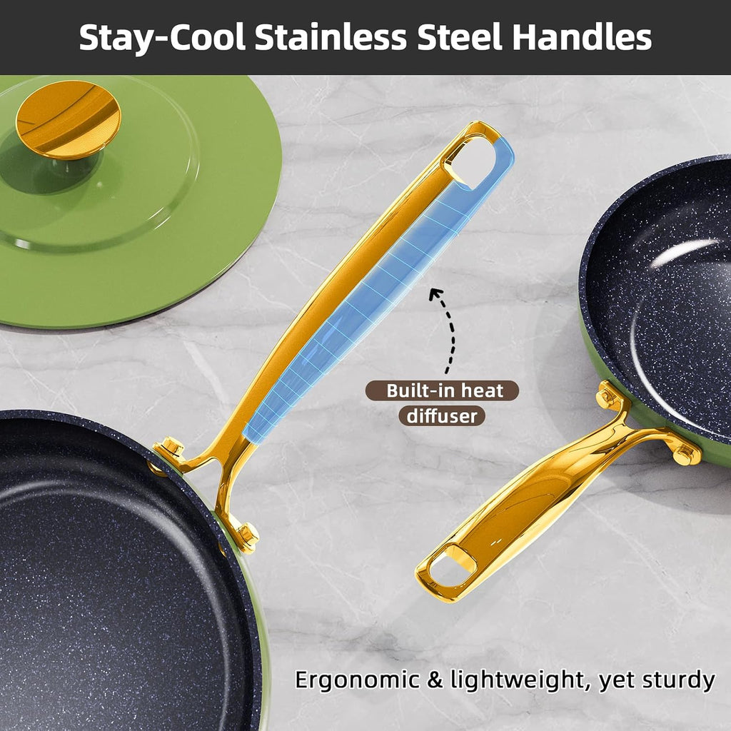 Nuwave Lux LE 13Pc Ceramic Cookware Set with Elegant Gold Handle, PFAS Free