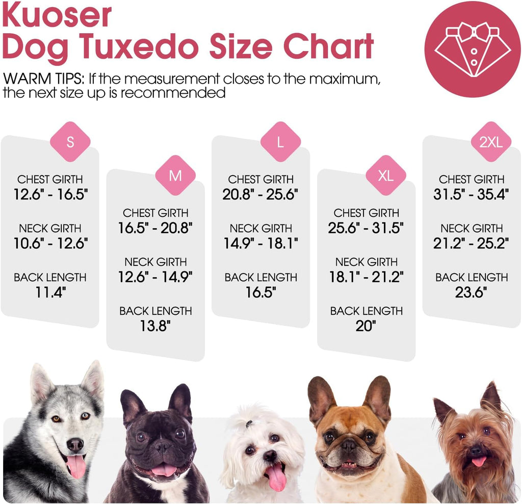 Kuoser Dog Tuxedo, Dog Suit and Bandana Set, Dogs Costume with D-Ring