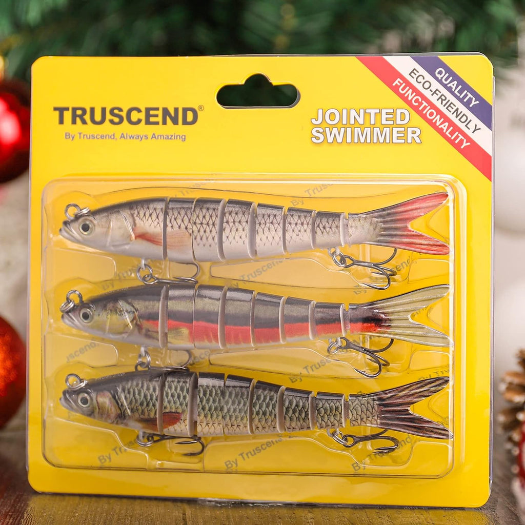 TRUSCEND Swimmax Easy Catch Fishing Lures with BKK Hooks, Wiggling, Vibrating, Rattling and Gurgling for More Bite, Heavy-Duty Dyneema Fiber Jointed Swimbaits for Bass, Trout, Walleye, Crappie, Pike