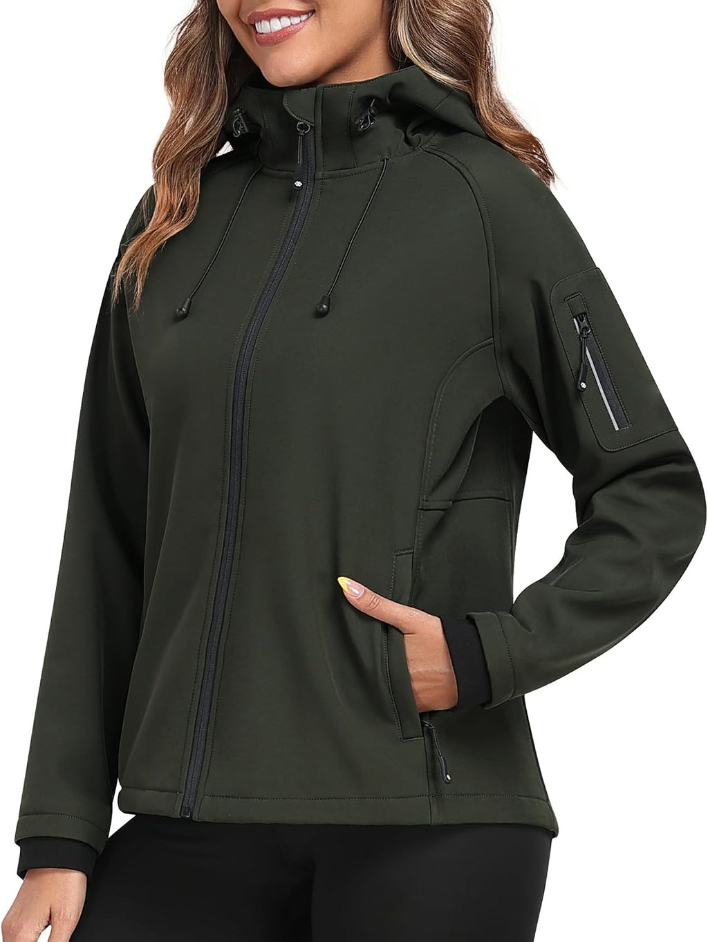 MoFiz Women's Softshell Jacket Waterproof Hooded Fleece Lined Rain Coat