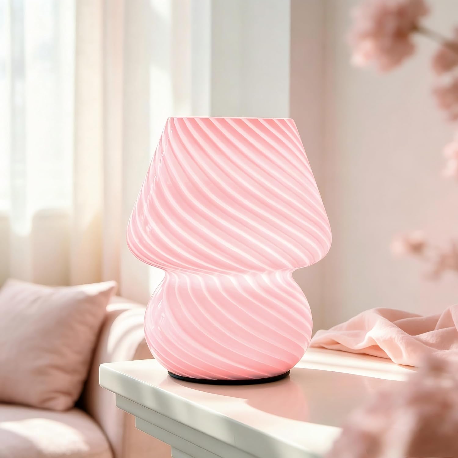 ULAROOM Battery Operated Mushroom Lamp - Vintage Small Table Lamp with Timer, Cordless Bedside Nightstand Lamp, Glass Battery Powered Lamp for Bedroom Kitchen Living Room Shelf Decor Aesthetic White