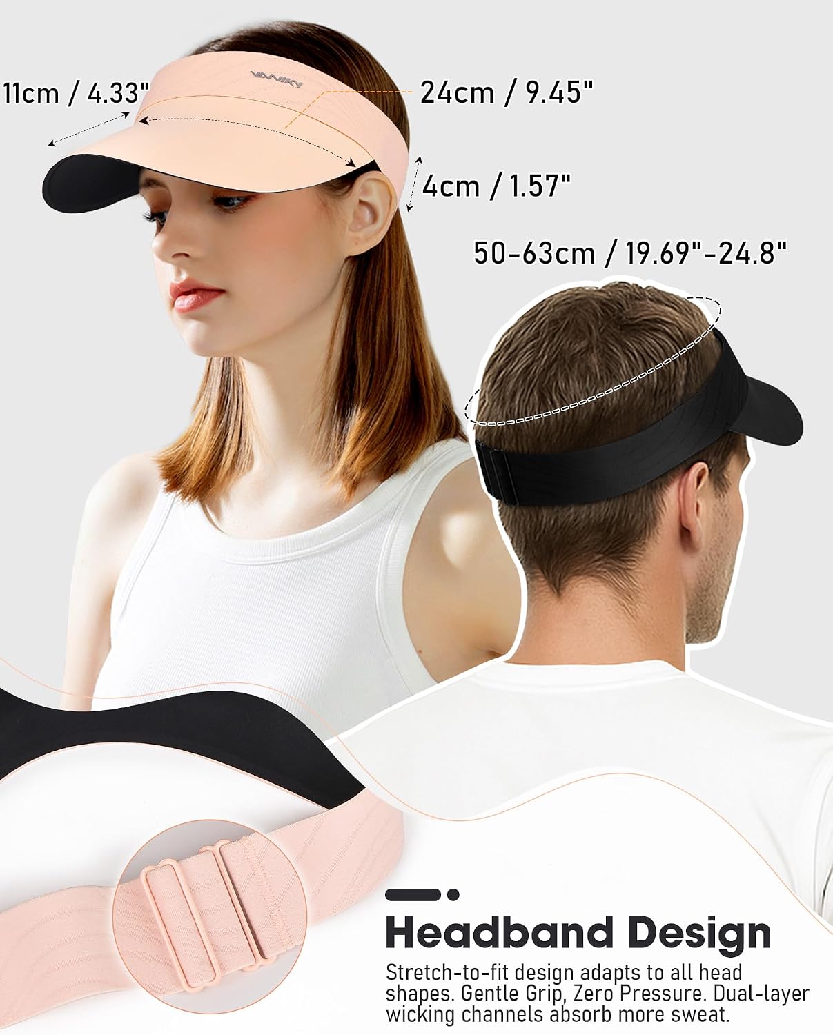 YANIKY Sun Visor Hat for Women,UPF50+ Seamless Sun Hats Men Women Lightweight Sports Cap Stretchy Ponytail Hat for Outdoor