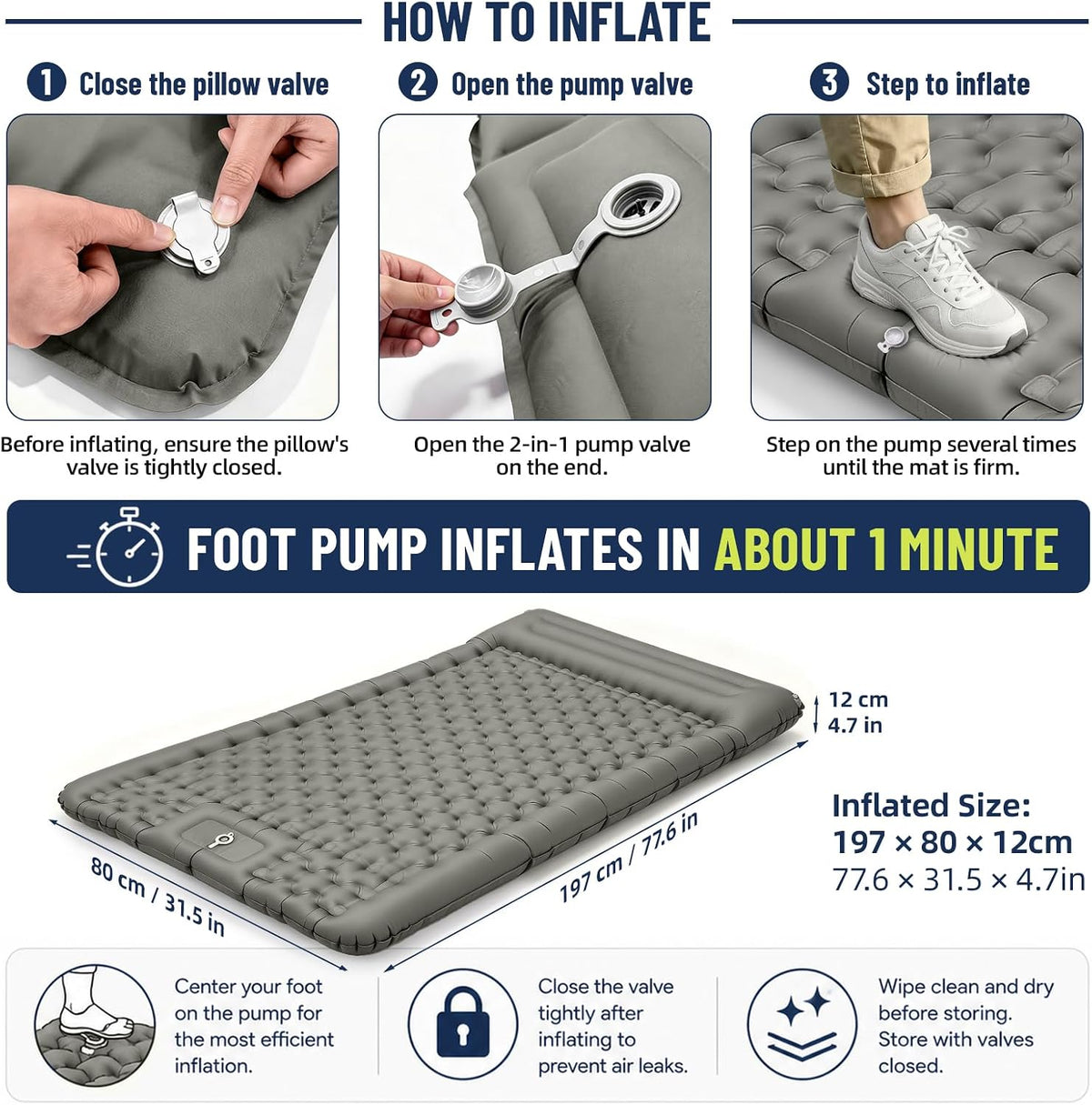 DULCE DOM Sleeping Pad for Camping, 4.7" Extra Thick Inflatable Mattress