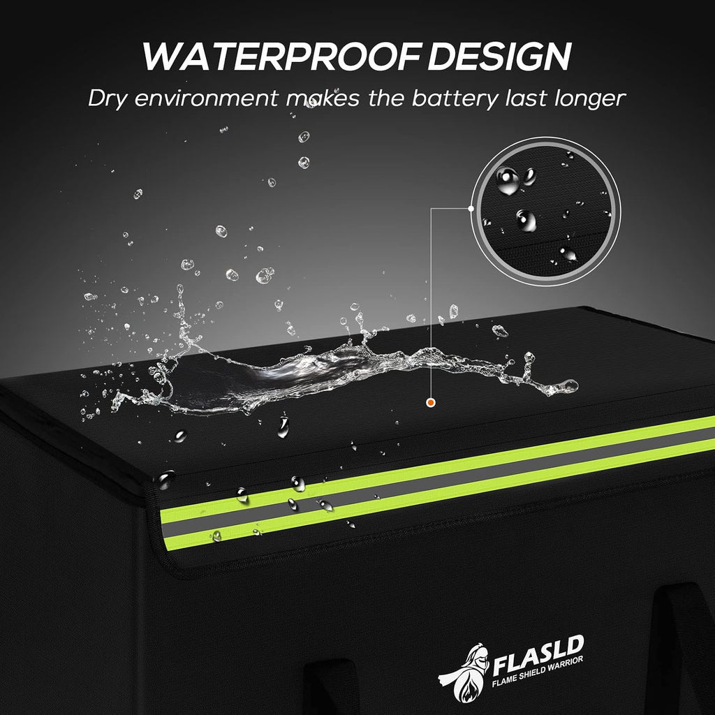 FLASLD Large Fireproof Lipo Bag for 200Ah Lithium Battery Storage and Charging, 22 x 9 x 9.5in E-bike Battery Bag Waterproof Box for Documents and Valuables