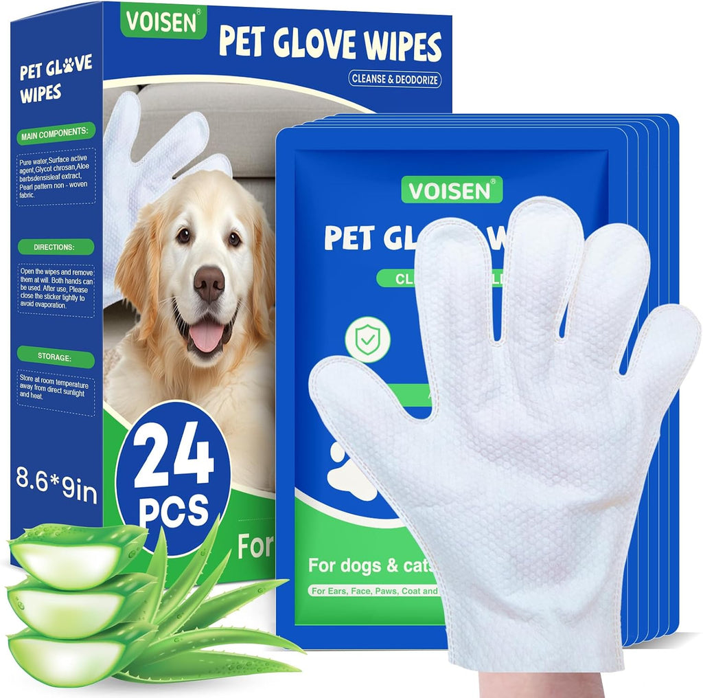 VOISEN 48 Pcs Pet Glove Wipes for Dogs, Pet Cleaning Gloves