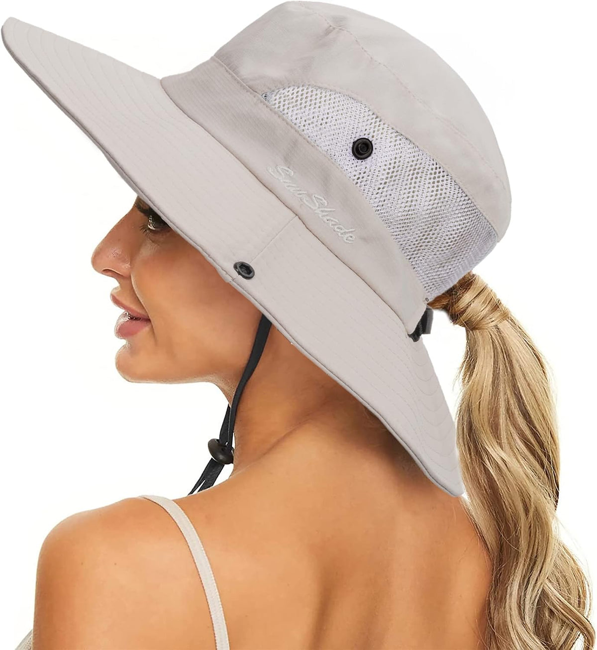 Woman Summer Sun-Hat Ponytail-Outdoor UV-Protection Wide Brim Foldable Hat