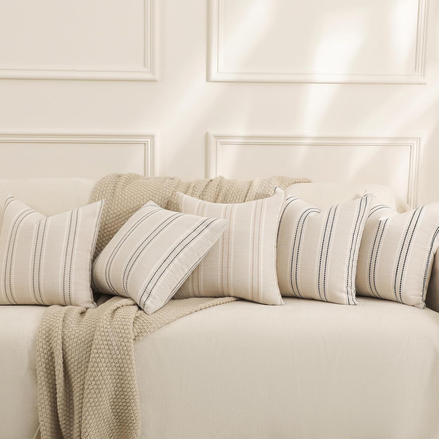 Hckot Decorative Throw Pillow Covers 20x20 Set of 2 Striped Pillow Covers