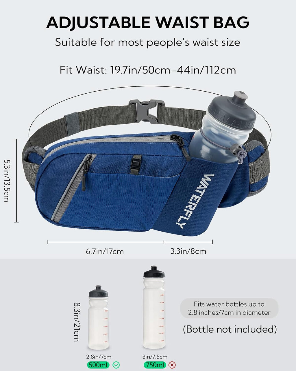 WATERFLY Water Bottle Fanny Pack, Hiking Hydration Belt for Women Men