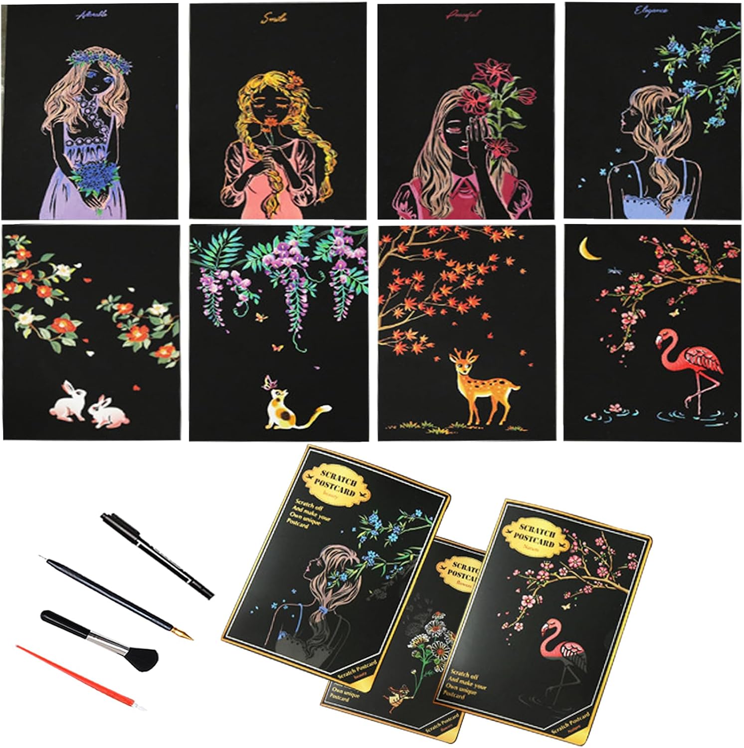 Scratch Art Adult DIY Paint by Scratch Rainbow Scratch Paper Art Colorful Sketches Scratch with 5 Scratch Tool for DIY Craft Gift（Ocean World）