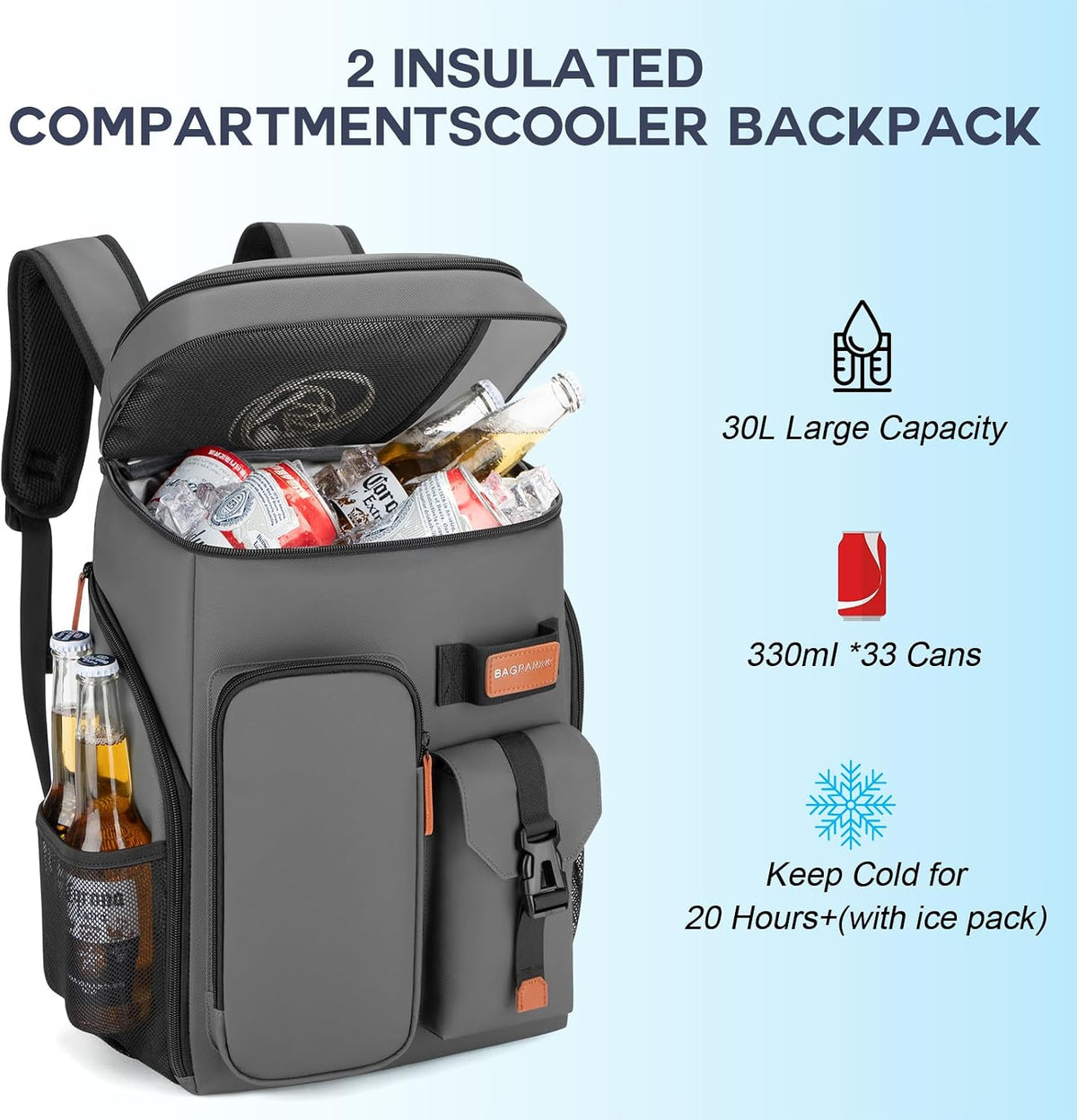 Bagparkk 33/45 Cans Leakproof Insulated Cooler Backpack with Double Deck