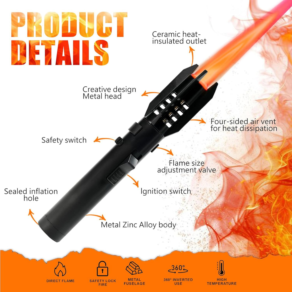 Camping Lighter, Torch Lighter, Straight Flame Bright Fire Refillable,Black