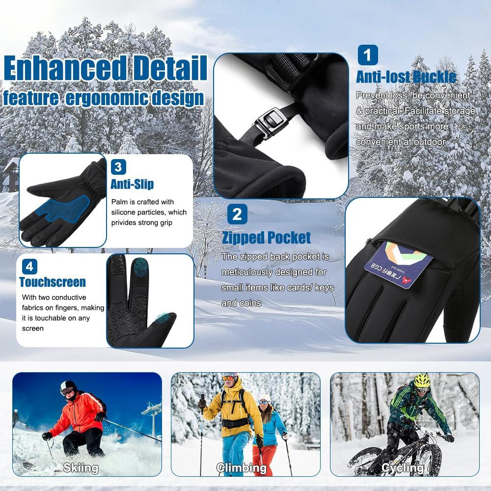 Winter Gloves for Men Women, Cold Weather Gloves for Skiing Snow Glove, Thermal Waterproof Gloves Windproof Warm Gloves for Outdoor Running,Cycling,Hiking, Driving, Freezer Work