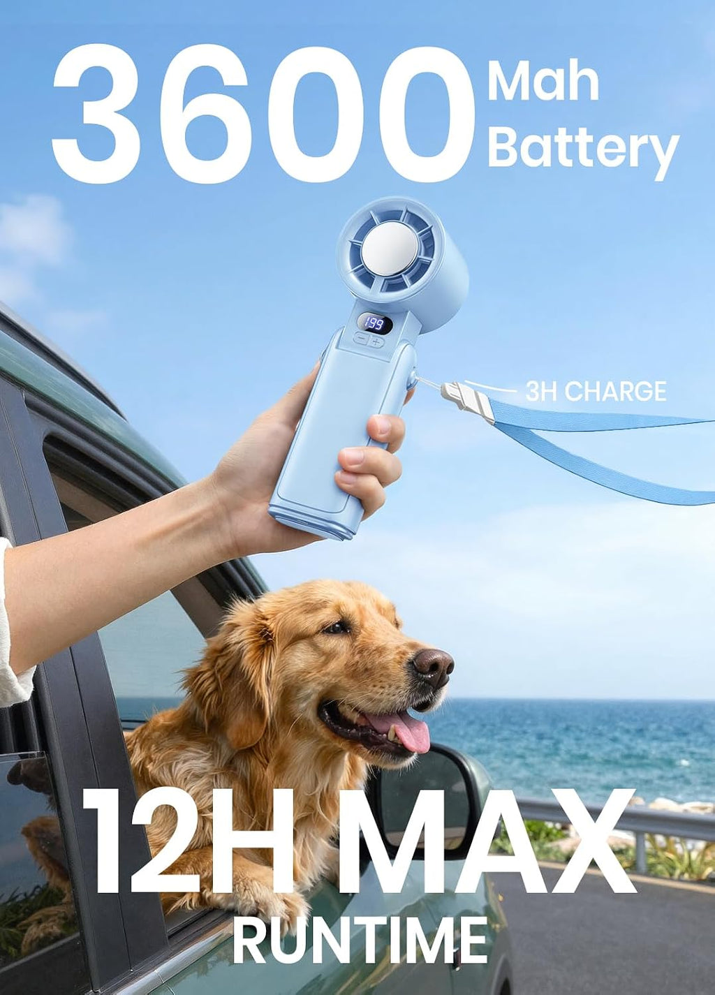 Portable Handheld Turbo Fan, 1-199 Speed Adjustable, Blue