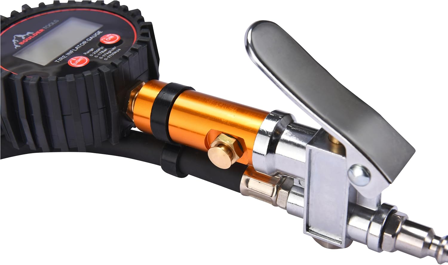 Boulder Tools Tire Pressure Gauge with Inflator - Digital Tire Pressure Gauge, 0-250 PSI Heavy Duty Tire Inflator Gauge with Air Chuck Lock & Bleed Valve, Air Compressor Accessories