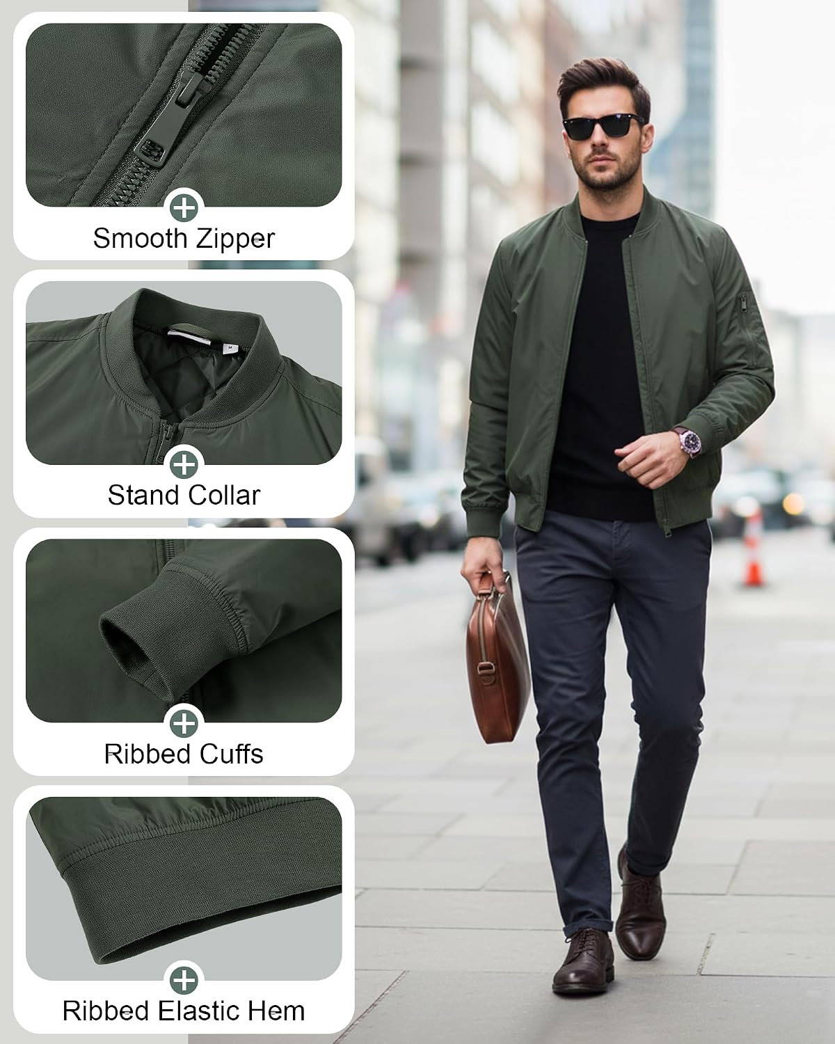 33,000ft Men's Bomber Jacket Lightweight Zip Up Waterproof Windbreaker