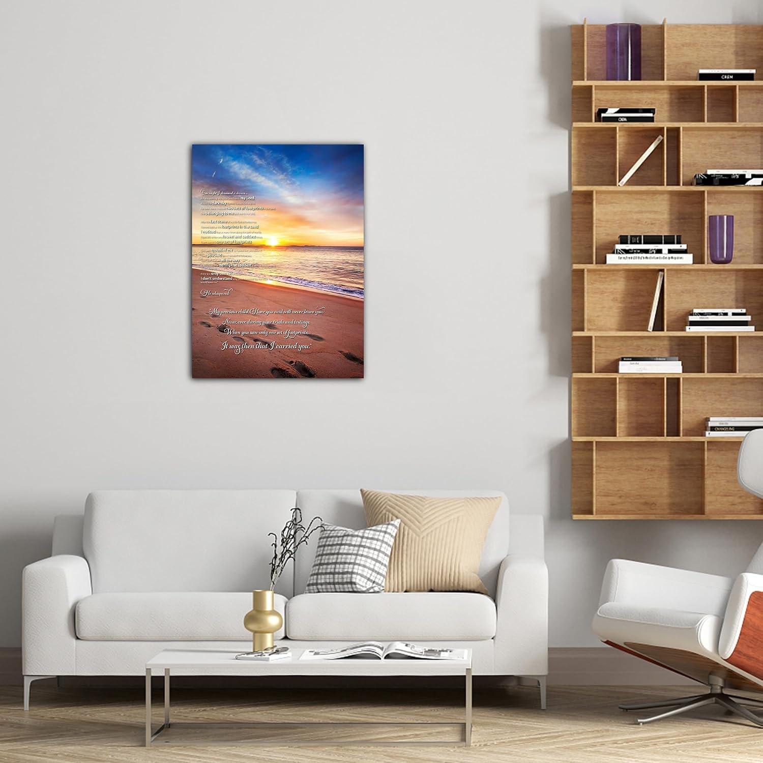 Footprints in the Sand Canvas Prints Wall Art, Footprints in the Sand Wall Art Decor, Inspirational Christian Poem Wall Poster Gift, Beach Picture Wall Art for Living Room Beach Office 24"Wx36"HInches
