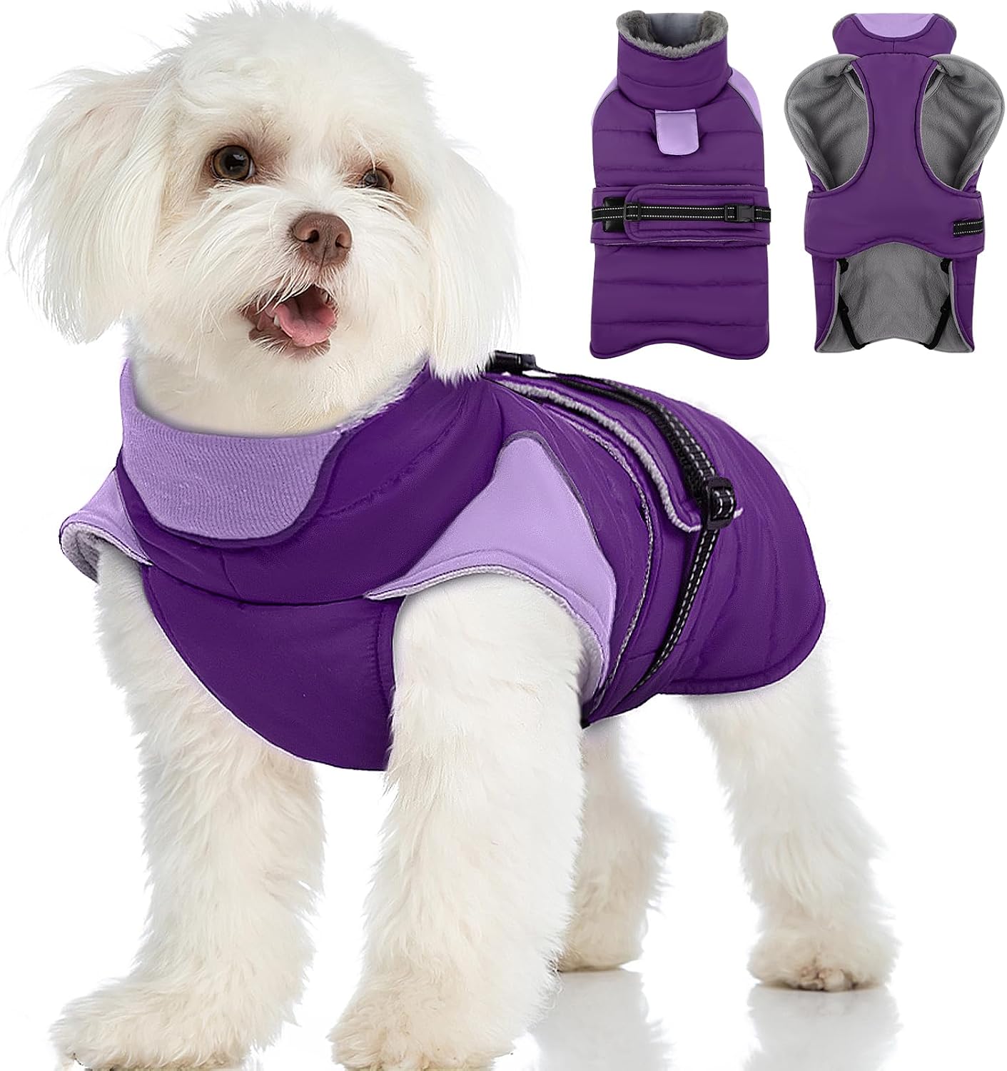 MIGOHI Cozy Small Dog Coat - Reflective Dog Coat for Small Dogs,Fleece Winter Coats Jacket for Dogs with Leash Hole,Snowproof Thick Puppy Clothes,Pomeranian,Chihuahua,XS,DarkBlue