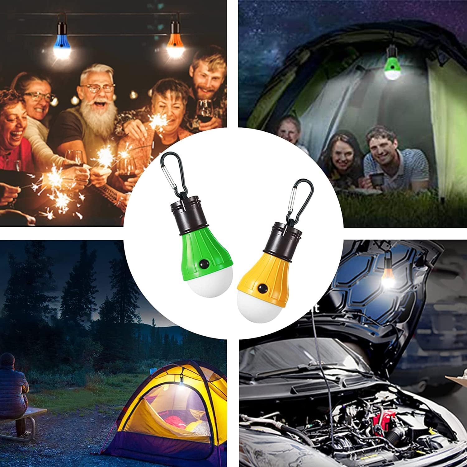 LED Camping Tent Lantern, Portable Outdoor Waterproof Emergency Light Bulb | Battery Powered with Clip Hook, Super Bright, for Hiking, Party，Camping, Fishing, Power Failure (5 Packs, Multi-Color)