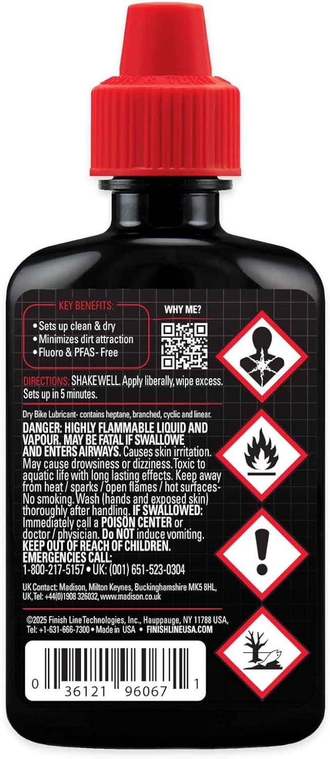Finish Line Dry Bike Chain Lube – Ceramic Dry-Film Lubricant – Dirt & Dust Resistant