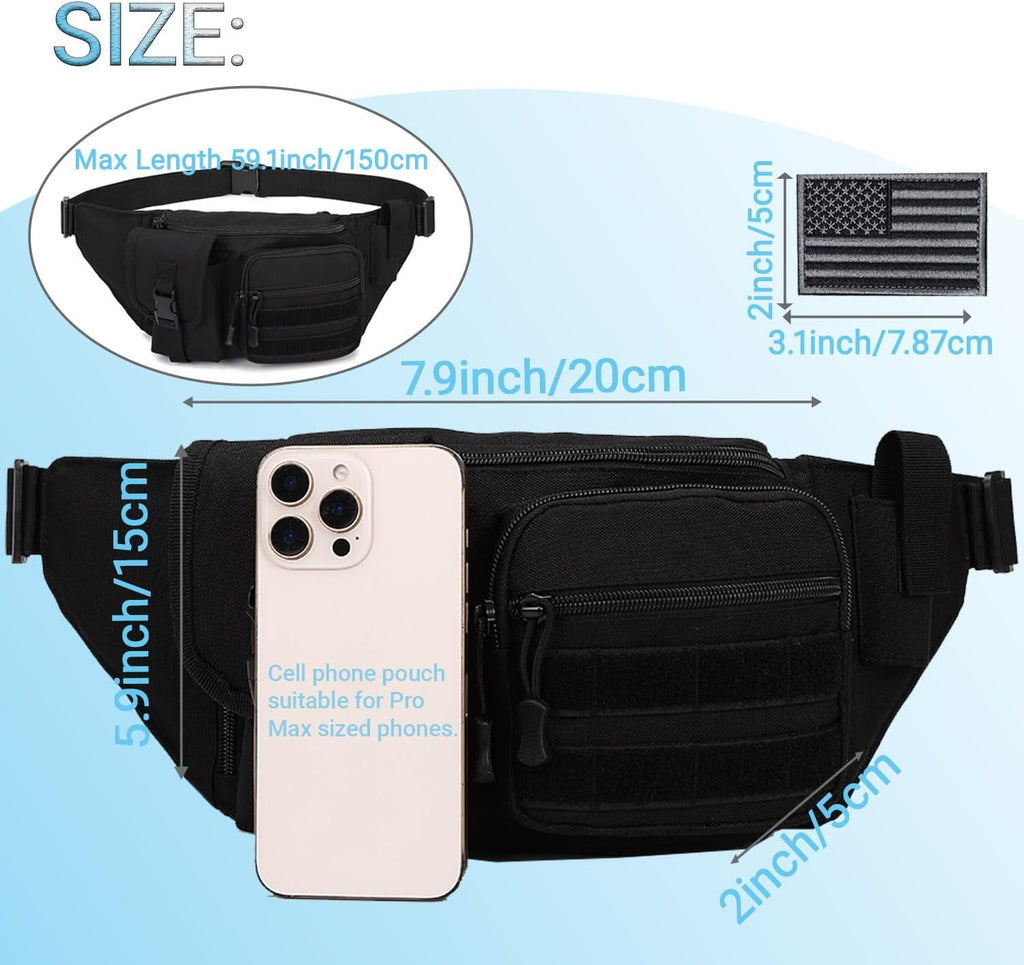 Tactical Fanny Pack，Military Waist Bag Hip Belt Bumbag Utility Bags for Fishing Hiking Hunting with Mesh Water Bottle Holder Pouch (DarkBlue)