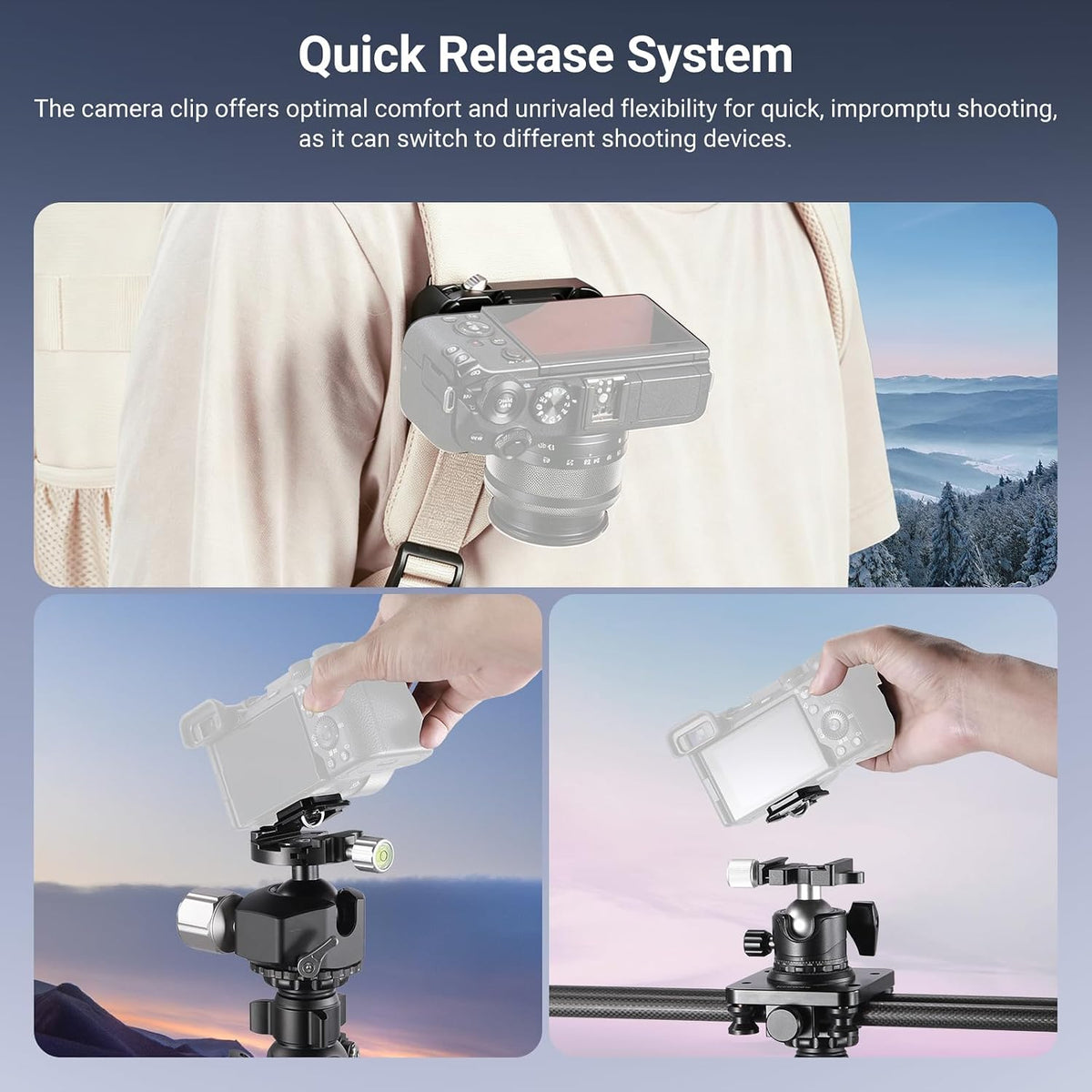 NEEWER Camera Backpack Clip, Quick Release Camera Clip Mount, Compatible with PD System & Arca Type Plate, Secure Locking, 22lb Load for DSLR Mirrorless Cameras