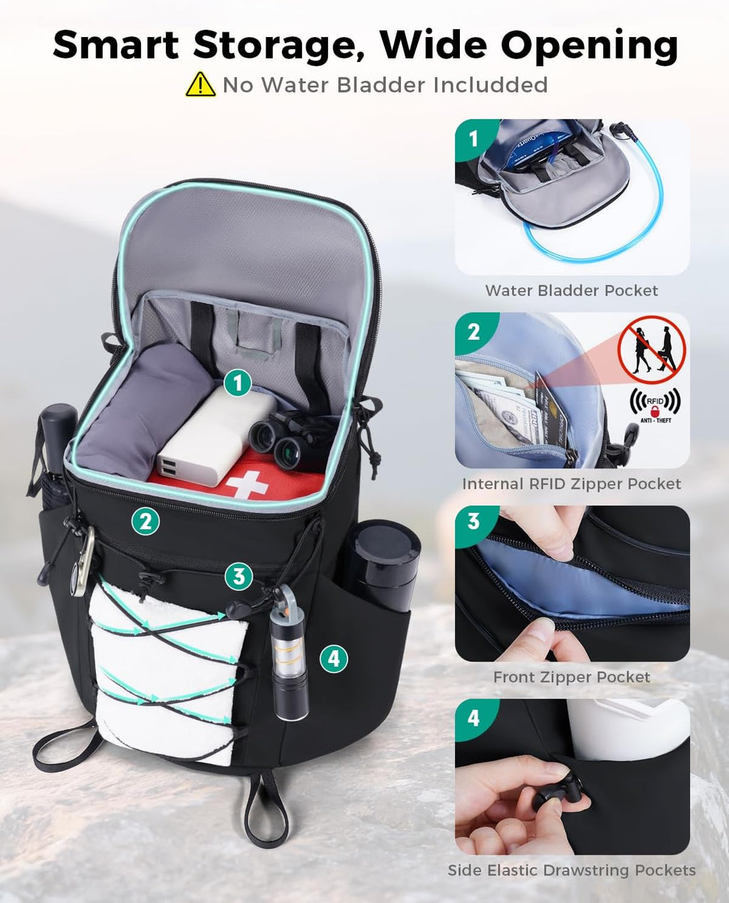 Blue Quartz Lightweight Hiking Backpack, 20L Packable Water Resistant Daypack with Phone Pocket & RFID Blocking for Travel, Camping, Outdoor Pack for Men Women