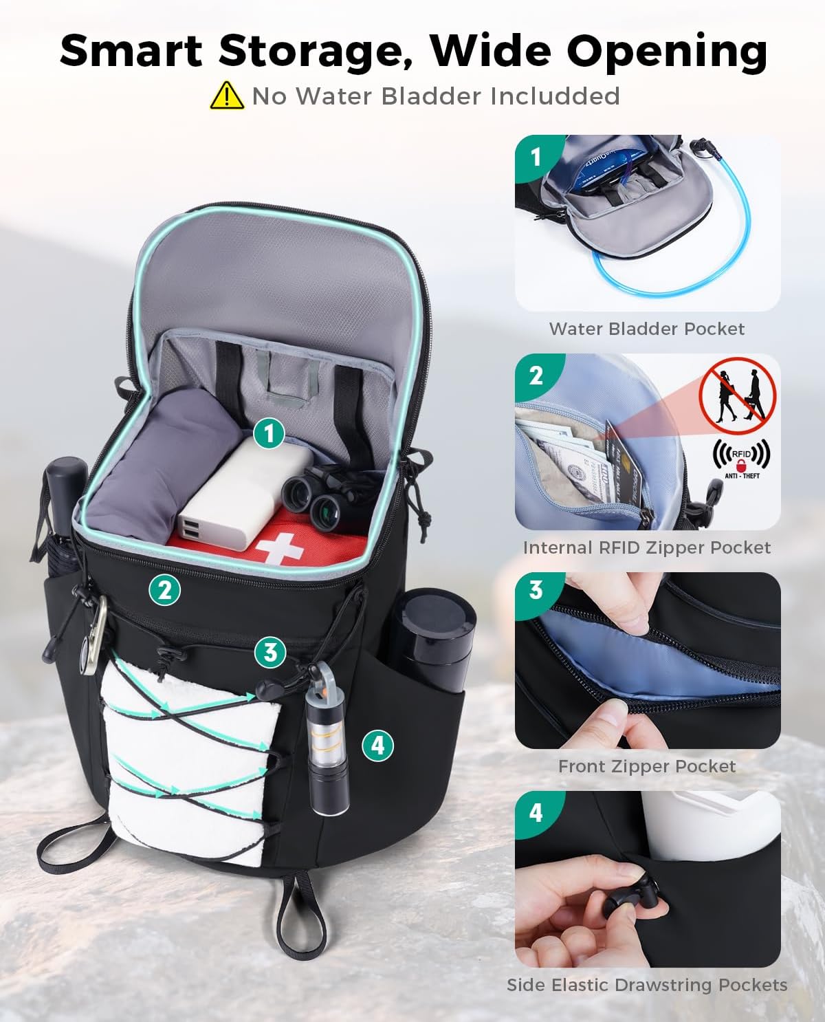 Blue Quartz Lightweight Hiking Backpack, 20L Packable Water Resistant Daypack with Phone Pocket & RFID Blocking for Travel, Camping, Outdoor Pack for Men Women