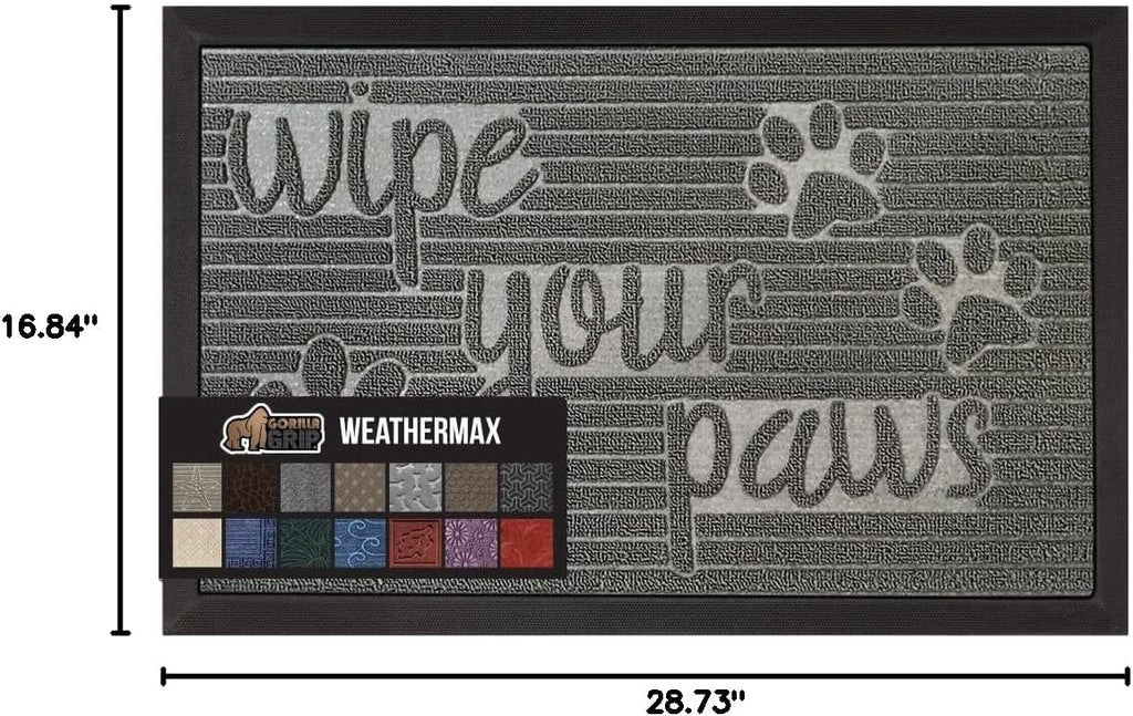 GORILLA GRIP WeatherMAX Door Mat, Indoor Outdoor Use, 29x17, Gray Paw