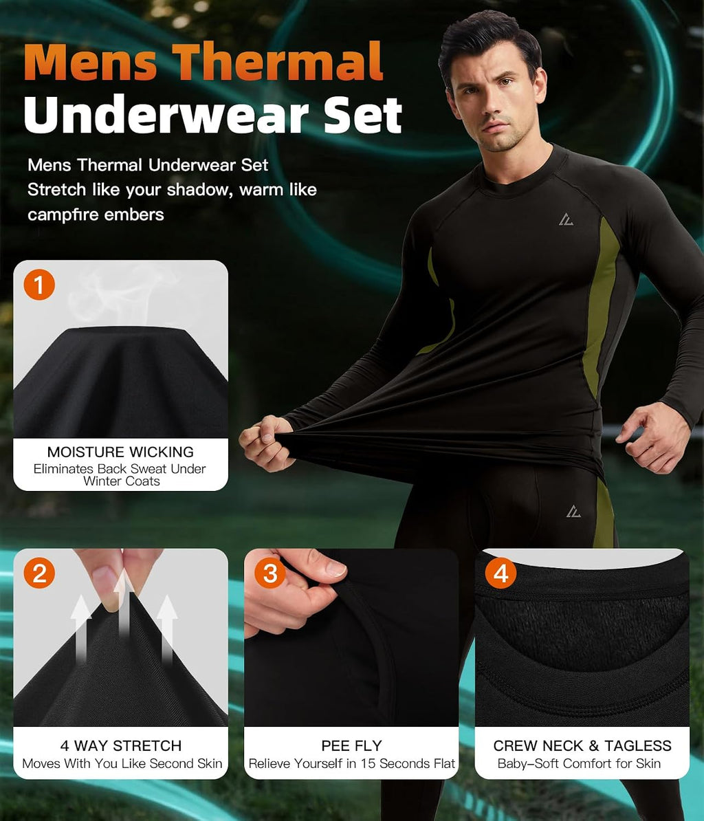 Mens Thermal Underwear Long Johns Set Cold Weather Hunting Base Layer
