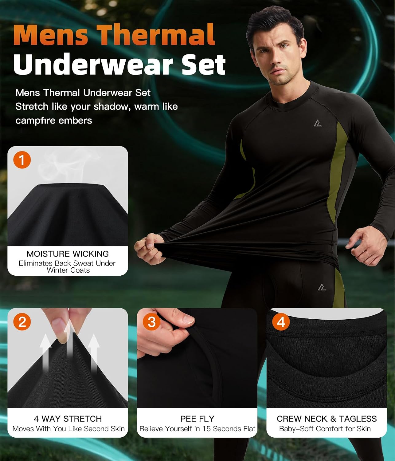 Mens Thermal Underwear Long Johns Set Cold Weather Hunting Base Layer